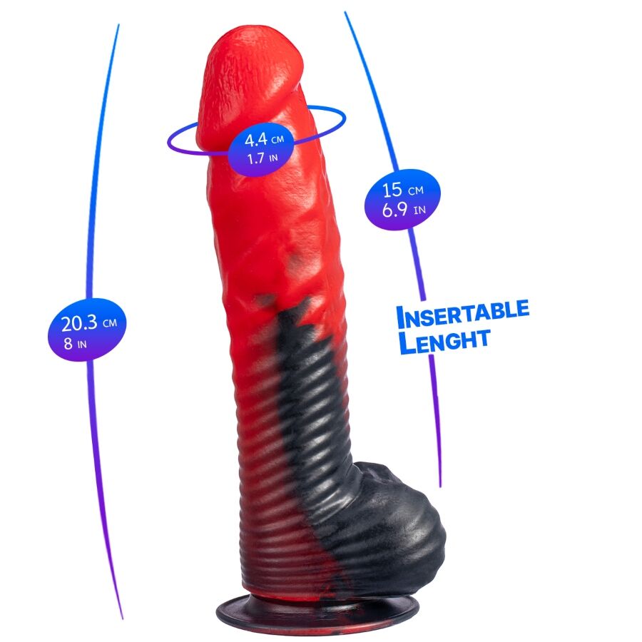 SILEXD - DEVIL GODEMICHÉ EN SILICONE LIQUIDE THERMORÉACTIF ROUGE ET NOIR 20,3 CM