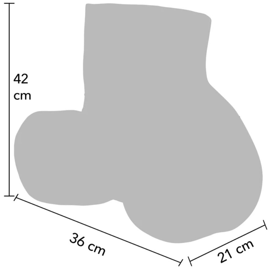 Schema technique du masturbateur fessier Hidden Desire en silhouette grise, dimensions de 42 cm de haut, 36 cm et 21 cm de profondeur pour visualiser l'encombrement du gabarit.