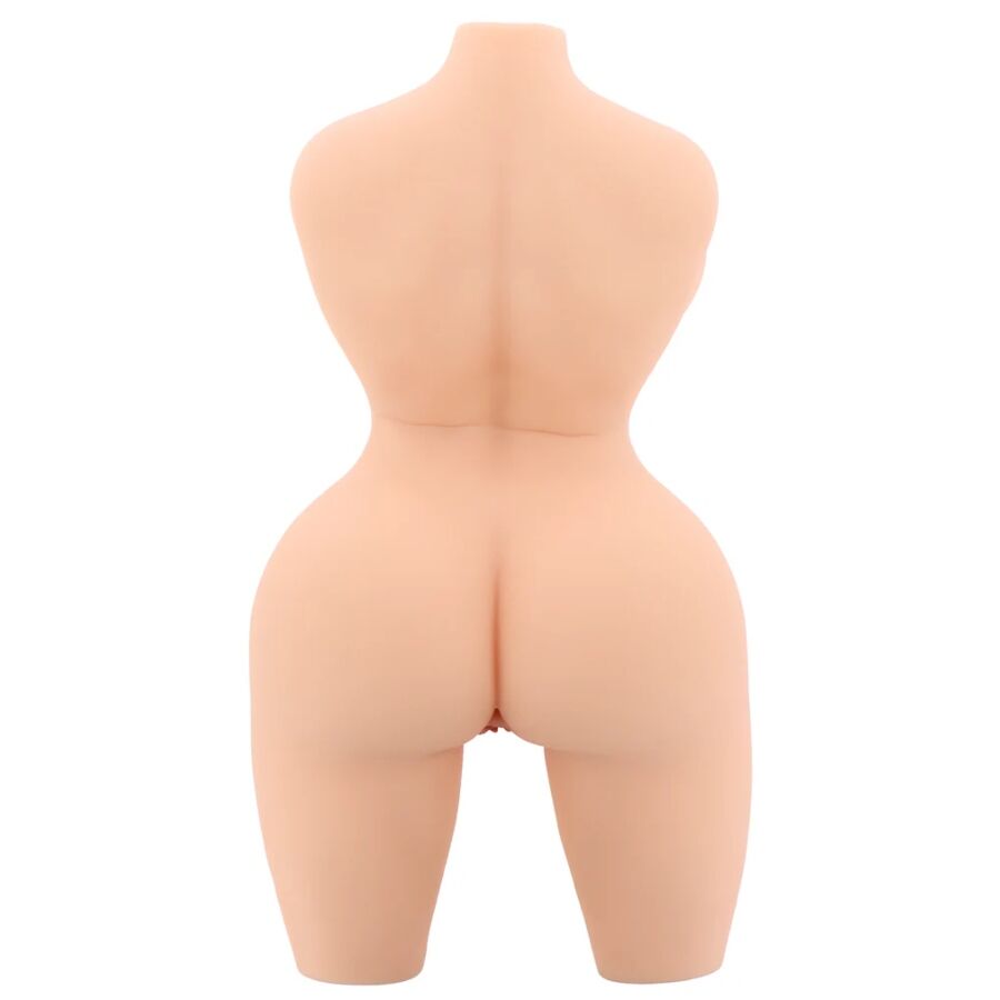 Torse masturbateur feminin en TPR, vue de dos sur le galbe des fesses et le creux des reins, grand format de 15 kg au moulage anatomique realiste et veloute au toucher.
