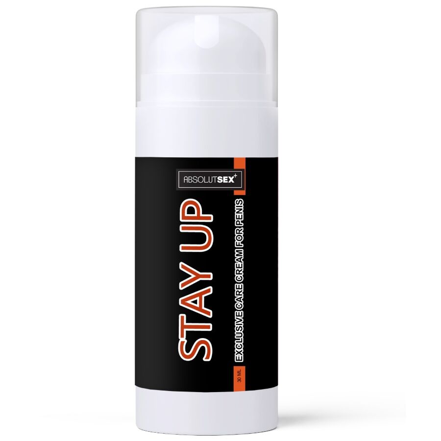 Flacon pompe Stay Up AbsolutSex seul, vue de face, packaging noir et orange