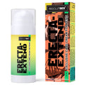 Flacon pompe et boîte Erecta Extend AbsolutSex, crème retardante pour homme, packaging jaune et vert dégradé, vue de face côte à côte