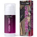 Flacon pompe et boîte Virgin Tight AbsolutSex, crème raffermissante vaginale, packaging bordeaux et motif marbré, vue de face côte à côte