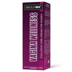 Coffret violet de la crème intime Vagina Wellness vu de trois-quarts, texte des ingrédients visible sur le côté