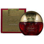 Coffret dore et rouge Twilight Pheromone Women HOT 15 ml avec flacon rond rouge a bouchon dore, parfum femme aux pheromones format voyage.