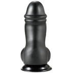Gode XXL epais en PVC noir vu de face, gland nettement dessine et fut large sur ventouse, courbure douce pensee pour une penetration profonde et enveloppante.