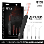 Emballage et wand Fetish Submissive Extreme, embout en verre courbe illumine de rouge avec effet d'etincelles electriques