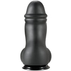 Gode XXL epais en PVC noir vu de face, tete arrondie nettement detachee et fut large sur ventouse, gabarit volumineux pour une sensation de remplissage.