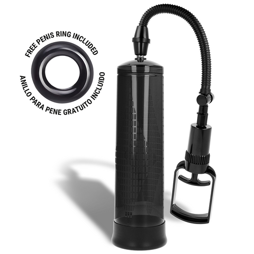 Pompe a penis Intense a cylindre fume gradue avec poignee a gachette laterale, tuyau flexible et anneau offert, dispositif manuel d'aspiration pour favoriser l'erection.