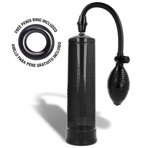 Pompe a penis Intense a cylindre fume gradue, tuyau flexible et poire de pompage manuelle, anneau penien offert, dispositif d'aspiration pour favoriser l'erection.