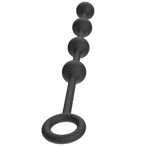 Boules anales lestees Hidden Desire en silicone noir taille M, chapelet de billes croissantes avec large anneau de prehension pour une insertion en douceur.