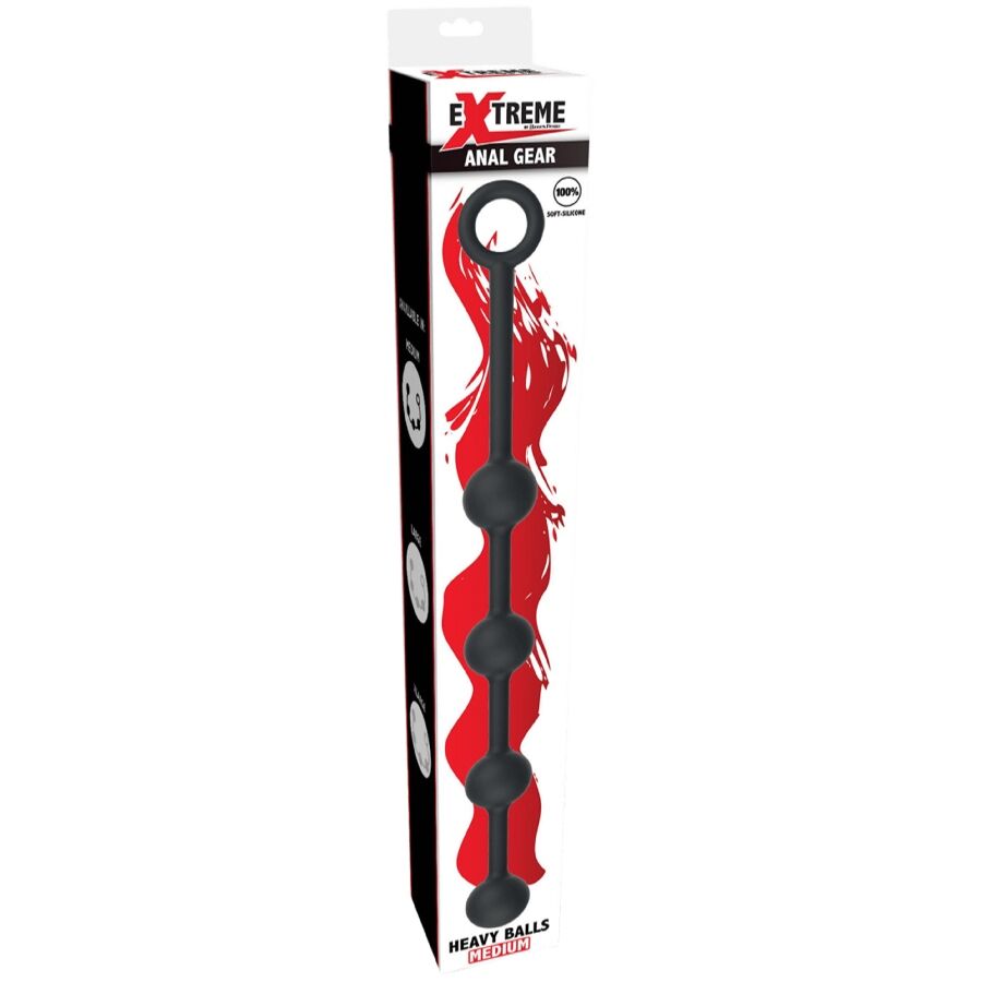 Boite des boules anales lestees Hidden Desire Extreme Anal Gear Heavy Balls, packaging affichant le chapelet de billes en silicone sans representation anatomique.