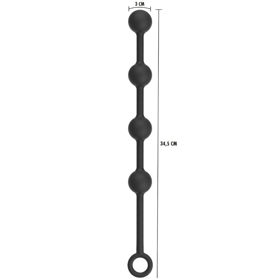 Boules anales lestees Hidden Desire en silicone noir, chapelet de quatre billes termine par un anneau, gabarit intermediaire qui ouvre l'exploration anale.