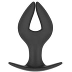 Plug anal ancre Extreme en silicone noir vu de profil, structure deployable a deux pointes pour une sensation d ouverture une fois insere.