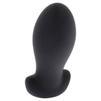 Plug anal lourd Extreme en silicone noir, vue d ensemble de sa forme ovoide bombee et de sa base evasee pour une dilatation progressive intense.