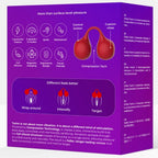 Panneau arrière de l'emballage SVibe Twinn détaillant les caractéristiques (2 moteurs, 5 vitesses, technologie Compression) et les positions d'utilisation Wrap around / Intensify / Target