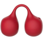 Vibrateur Twinn rouge cerise vu de face, deux lobes symétriques reliés par l'arceau central