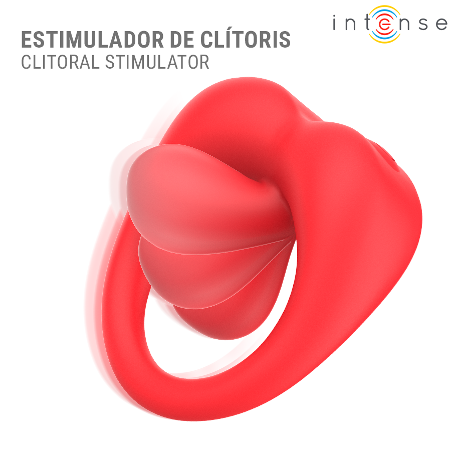Gros plan sur le stimulateur clitoridien de l'anneau Russell, légende Estimulador de clítoris / Clitoral stimulator