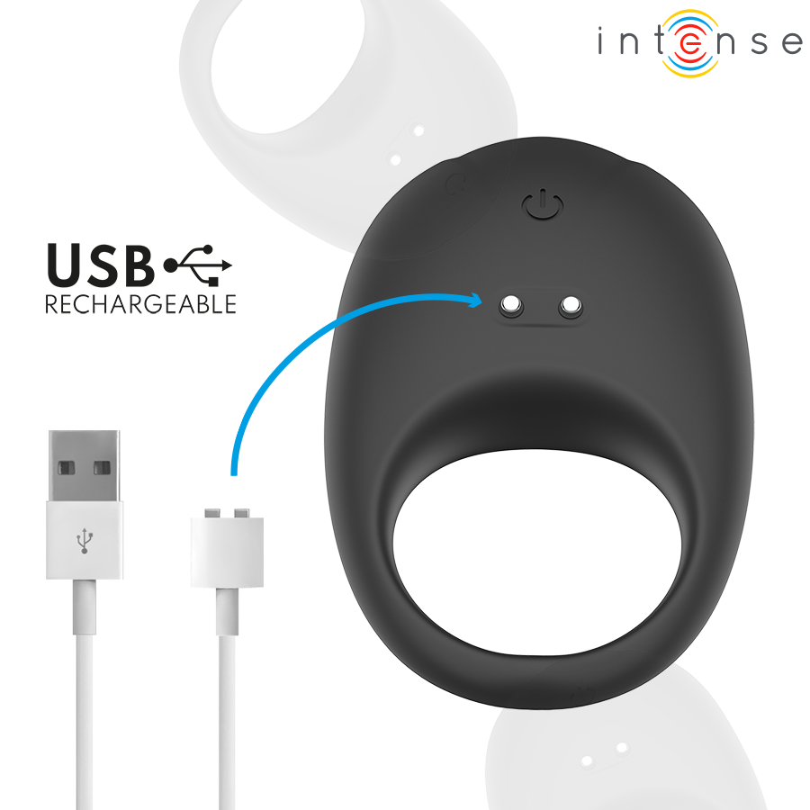 Anneau Merlotte vu de dos avec câble de recharge USB magnétique connecté aux deux broches