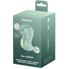 Boîte d'emballage Satisfyer Din-OOOH verte, mentions Air Pulse + Vibration et Double Air Pulse Vibrator