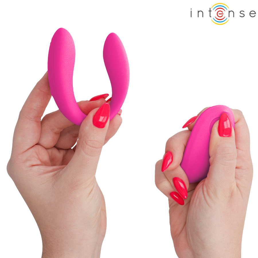 Nora stimulateur à pince vibrante rose — schéma des dimensions des deux bras (17 et 20 mm), de la largeur totale (65 mm) et de la télécommande (42 mm)