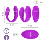 Nora stimulateur à pince vibrante violet — schéma des dimensions des deux bras (17 et 20 mm), de la largeur totale (65 mm) et de la télécommande (42 mm)