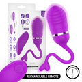 Sookie œuf vibrant violet — vu de dos avec certifications CE et UKCA gravées sur l'œuf, télécommande de profil