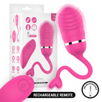 Sookie œuf vibrant rose — packaging et rendu du produit avec schéma des dimensions (173 x 33 mm) et insert recharge USB