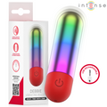 Debbie balle vibrante arc-en-ciel — packaging et rendu du produit avec base rouge et pictogrammes stimulation clitoridienne, 10 modes, USB rechargeable