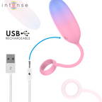 Pamela vibrateur dégradé bleu-rose — schéma de la recharge USB avec détail du port de charge à l'arrière de la tête
