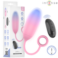 Pamela vibrateur dégradé bleu-rose — packaging et rendu du produit avec télécommande noire et schéma des dimensions