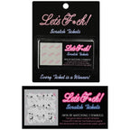 Baisons à gratter — carte à gratter emballée (motifs roses à gratter visibles sous film transparent) au-dessus d'une carte annexe illustrant en pictogrammes noir et blanc les différentes positions à découvrir