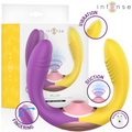 Willow stimulateur à succion et vibration 3 en 1 violet et jaune — packaging et rendu du produit avec inserts détaillant vibration, succion et mouvement oscillant du bras violet