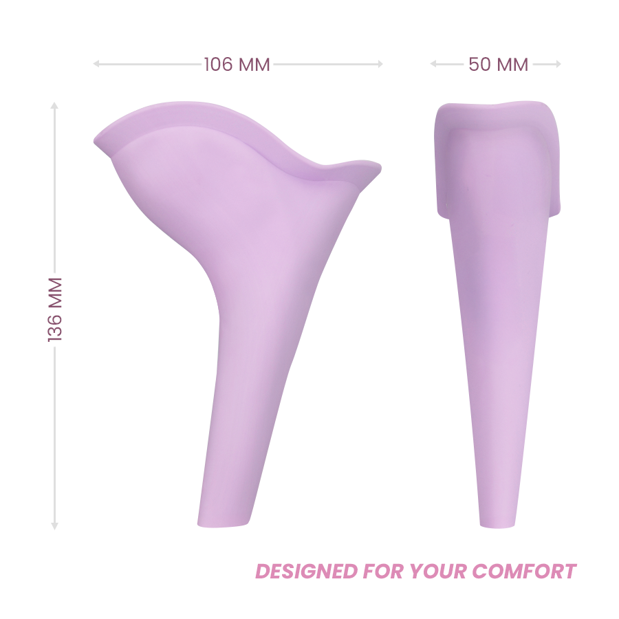 Infographie zone d'utilisation : main appliquant le Kibi lilas contre l'entrejambe, pictogrammes usage correct/incorrect au-dessus des toilettes et cas d'usage (soiree, festival, voiture, camping, avion)
