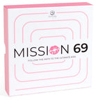 Jeu de société 'Mission 69' — boîte vue de trois quarts, tranche rose visible