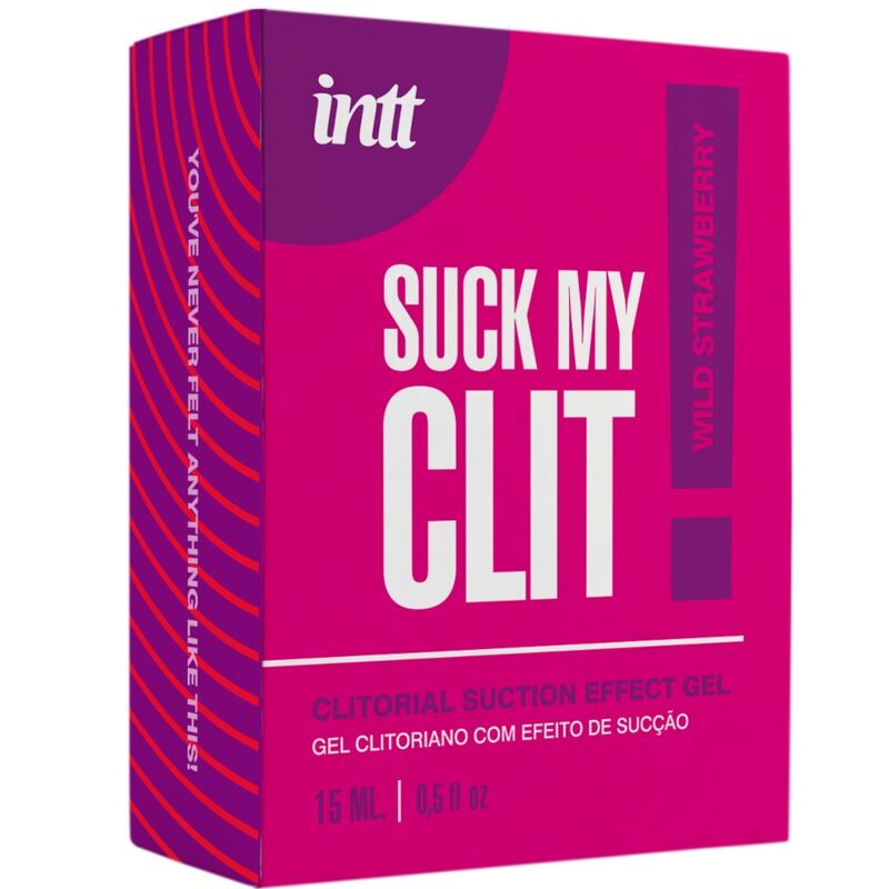 Suck My Clit gel effet succion fraise sauvage — boîte fermée vue de trois quarts, mention 'Wild Strawberry'