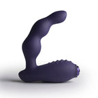 Masseur Nova Dominion violet foncé vu de profil, silhouette incurvée avec section annelée et embout arrondi