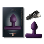 Boîte Nova Astryx Rocks Off violette, plug et câble USB présentés ensemble