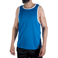 Débardeur de sport bleu Macho CMV002, liseré blanc, vue de face sur mannequin