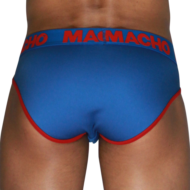 Slip bleu et rouge MACHO MCH005 vu de dos, liséré rouge sur les bords