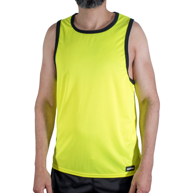 Débardeur de sport jaune fluo Macho CMV001, liseré noir, vue de face