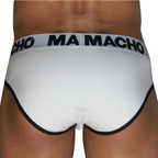 Slip blanc MACHO MCH006 vu de dos, liséré noir sur les bords