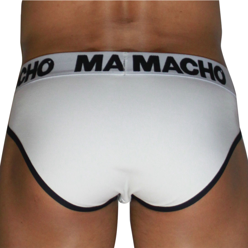 Slip blanc MACHO MCH006 vu de dos, liséré noir sur les bords
