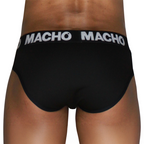Slip noir MACHO MCH007 vu de dos, ceinture logo MACHO blanche