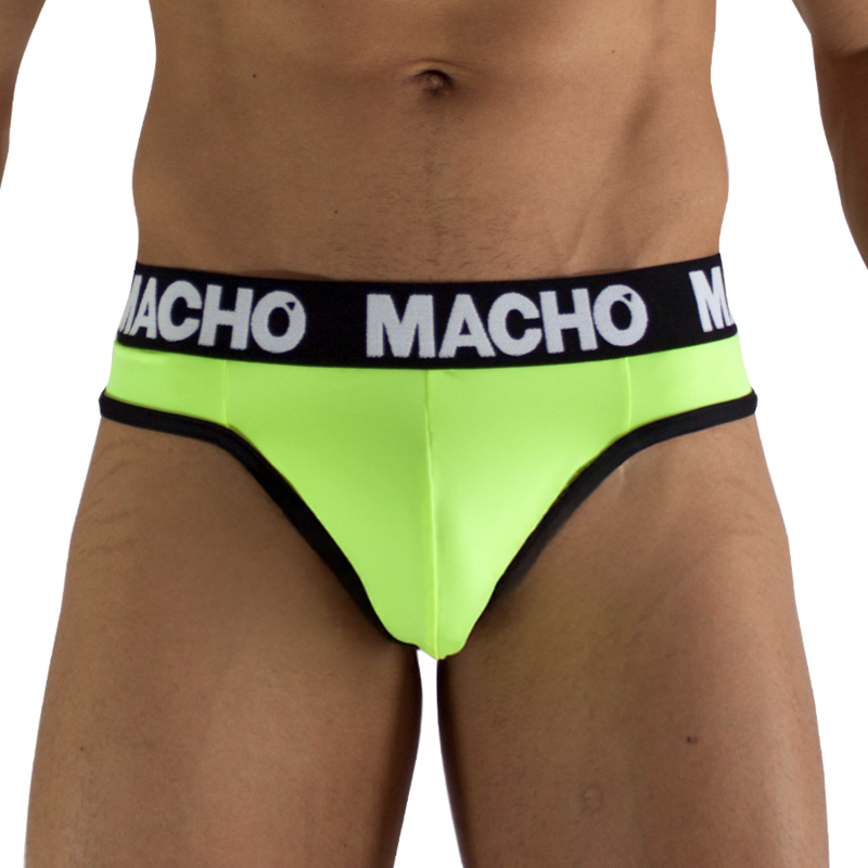 String jaune fluorescent Macho MTG001, gros plan sur l'avant