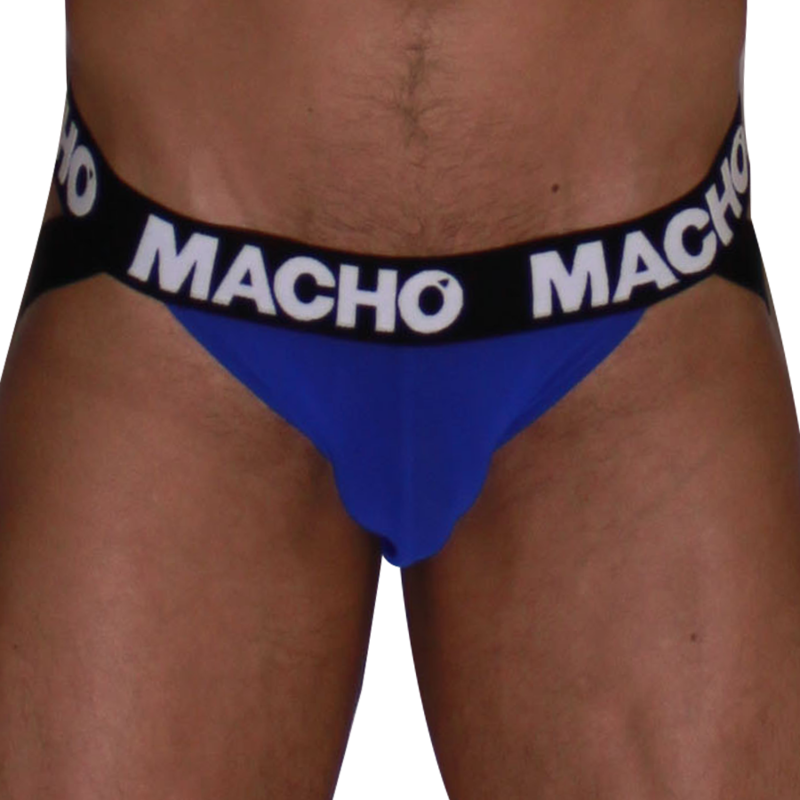 Jockstrap bleu Macho MX28AZ, vue de face sur mannequin