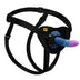 Ensemble harnais ajustable ROMP Piccolo avec gode tricolore non realiste en silicone, sangles noires reglables et base ventouse pour le pegging a deux.