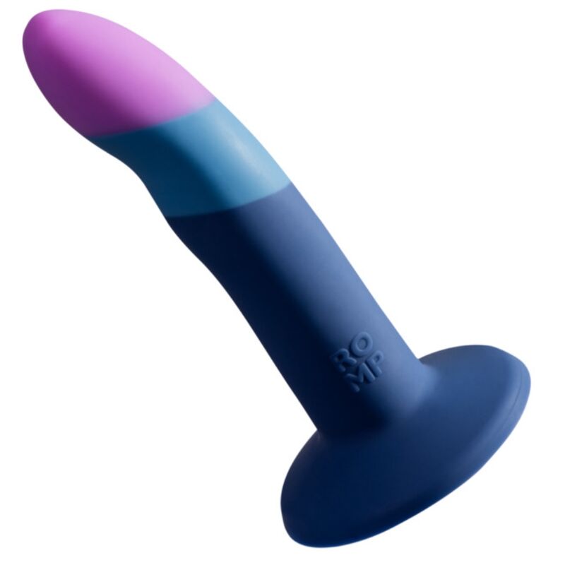 Gode Romp Piccolo tricolore en silicone vu de profil avec base ventouse