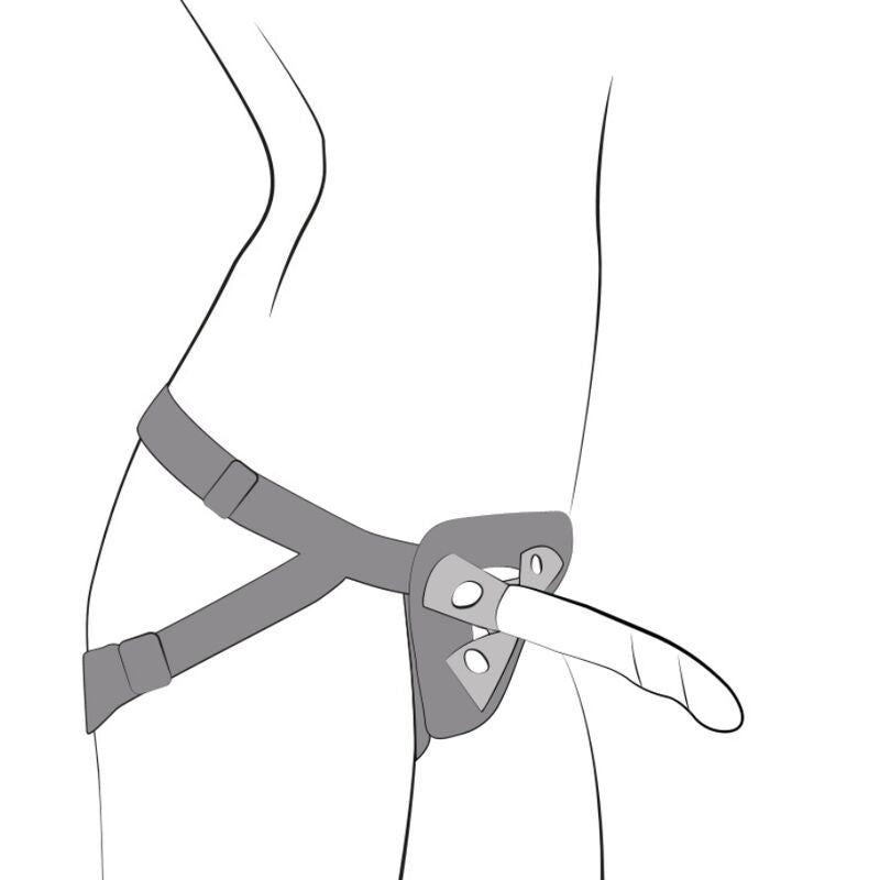 Harnais ajustable et gode silicone tricolore Piccolo — comparatif dimensionnel