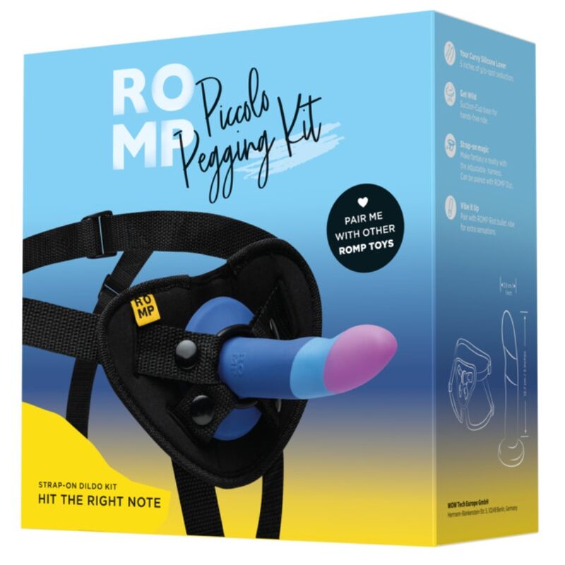 Boîte du kit Romp Piccolo avec harnais et gode en silicone