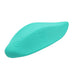 Stimulateur clitoridien Wave ROMP en silicone medical vert d eau, vue trois quarts de la forme ergonomique galbee et flexible epousant le corps, bouton grave